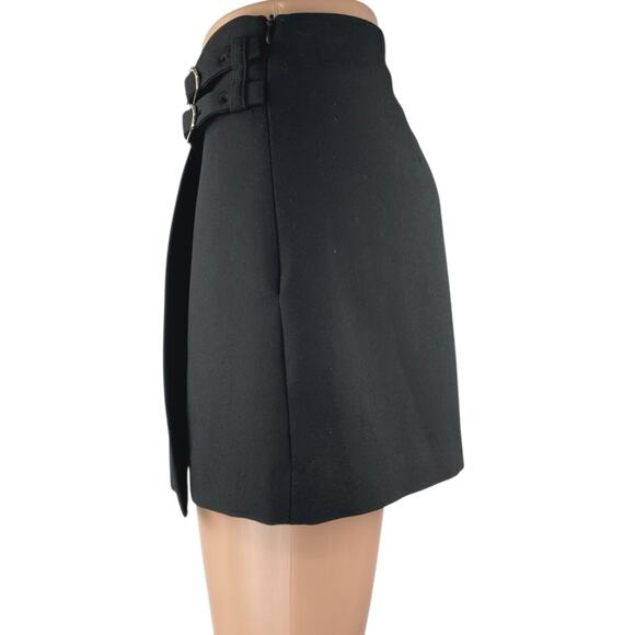Zara Black Buckle Strap High Waisted Pleated A Line Mini Skort Skirt Size M - Picture 2 of 5